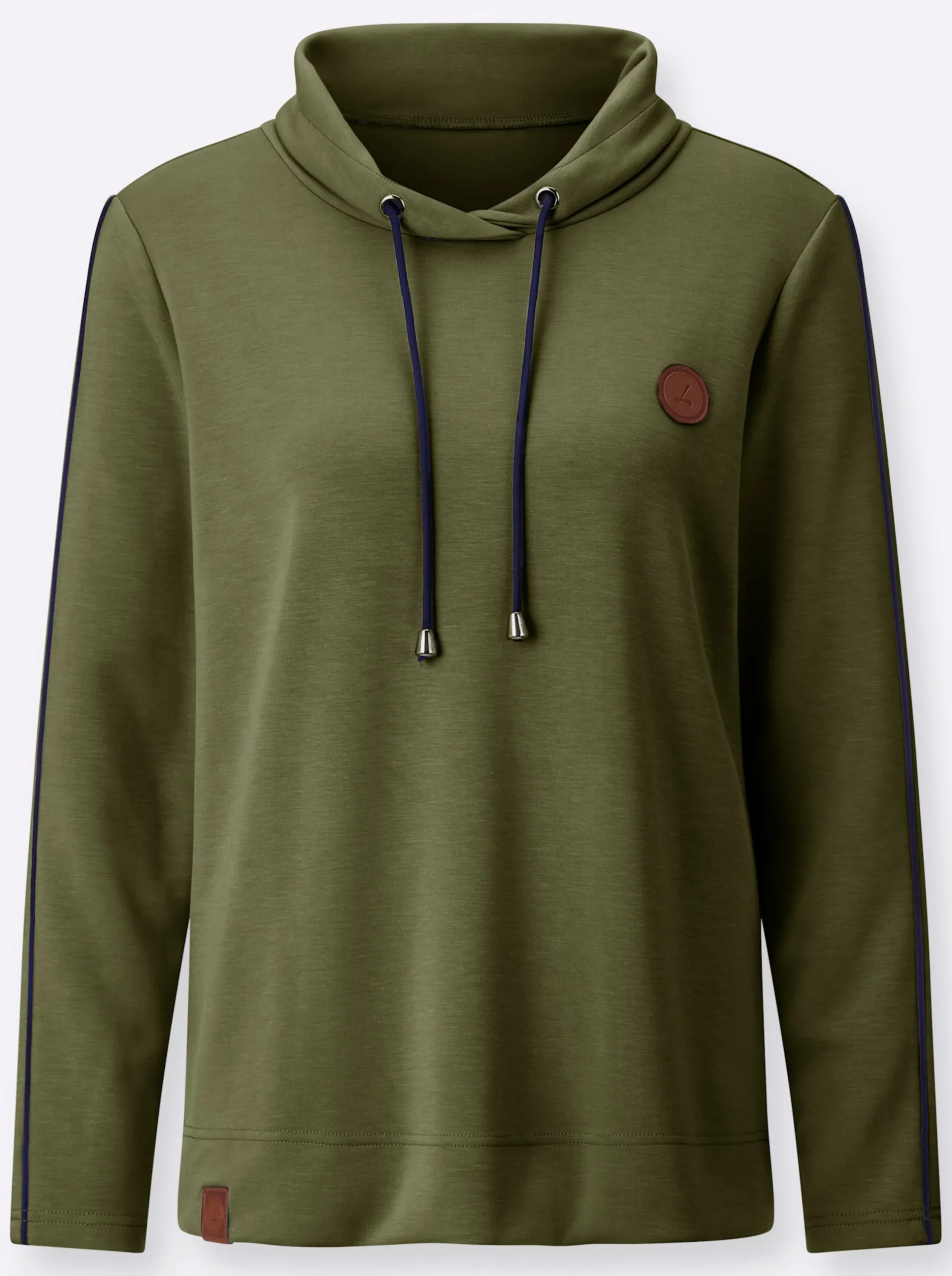 Shirts| Rollkragenshirt mit Kontrast-Paspeln oliv