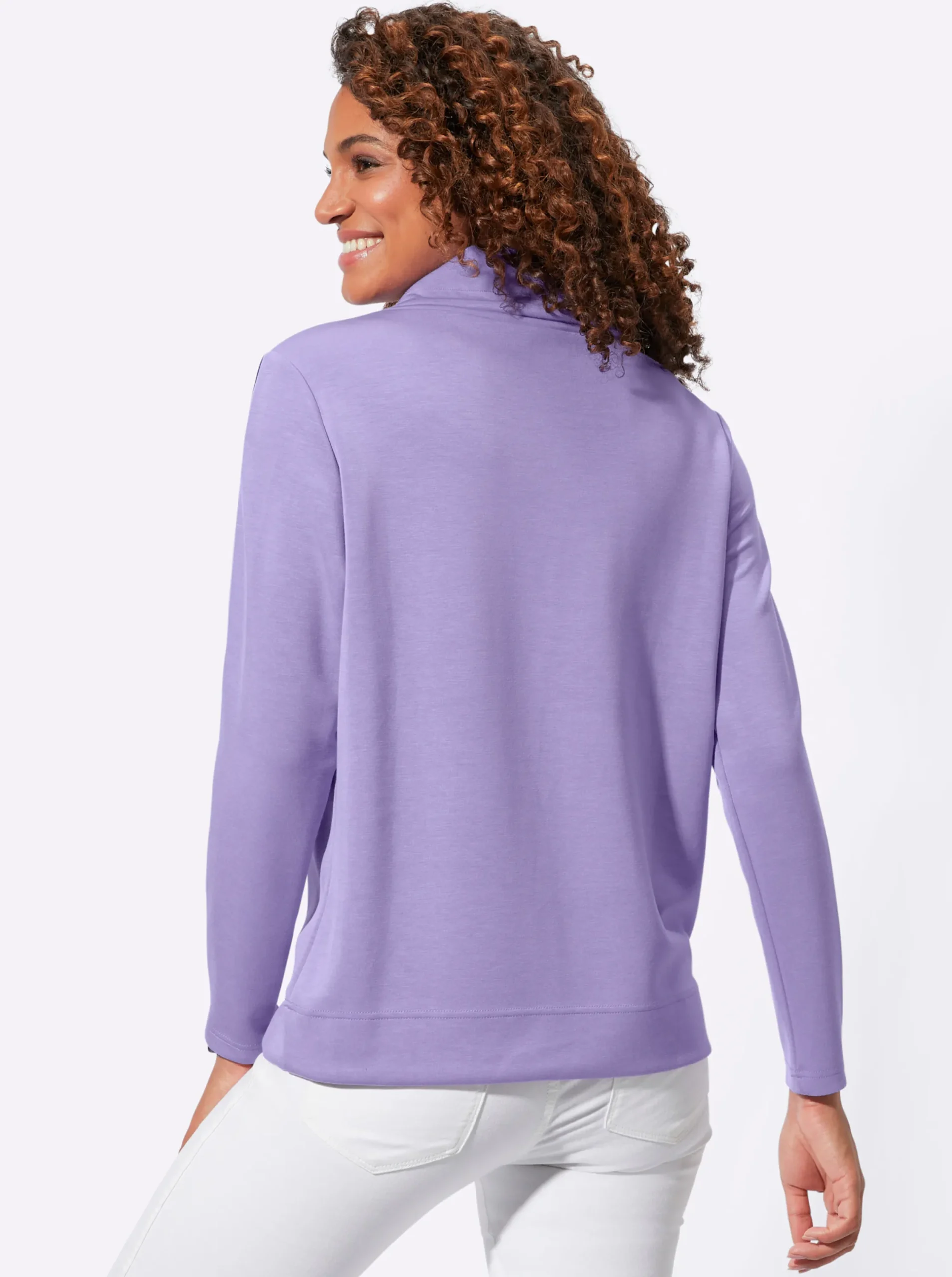 Shirts| Rollkragenshirt mit Kontrast-Paspeln lavendel
