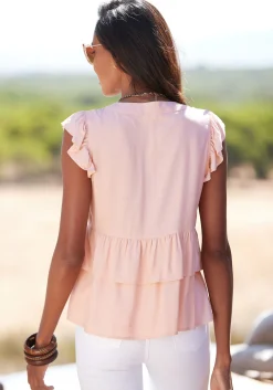 Strandmode|LASCANA Rüschenbluse peach