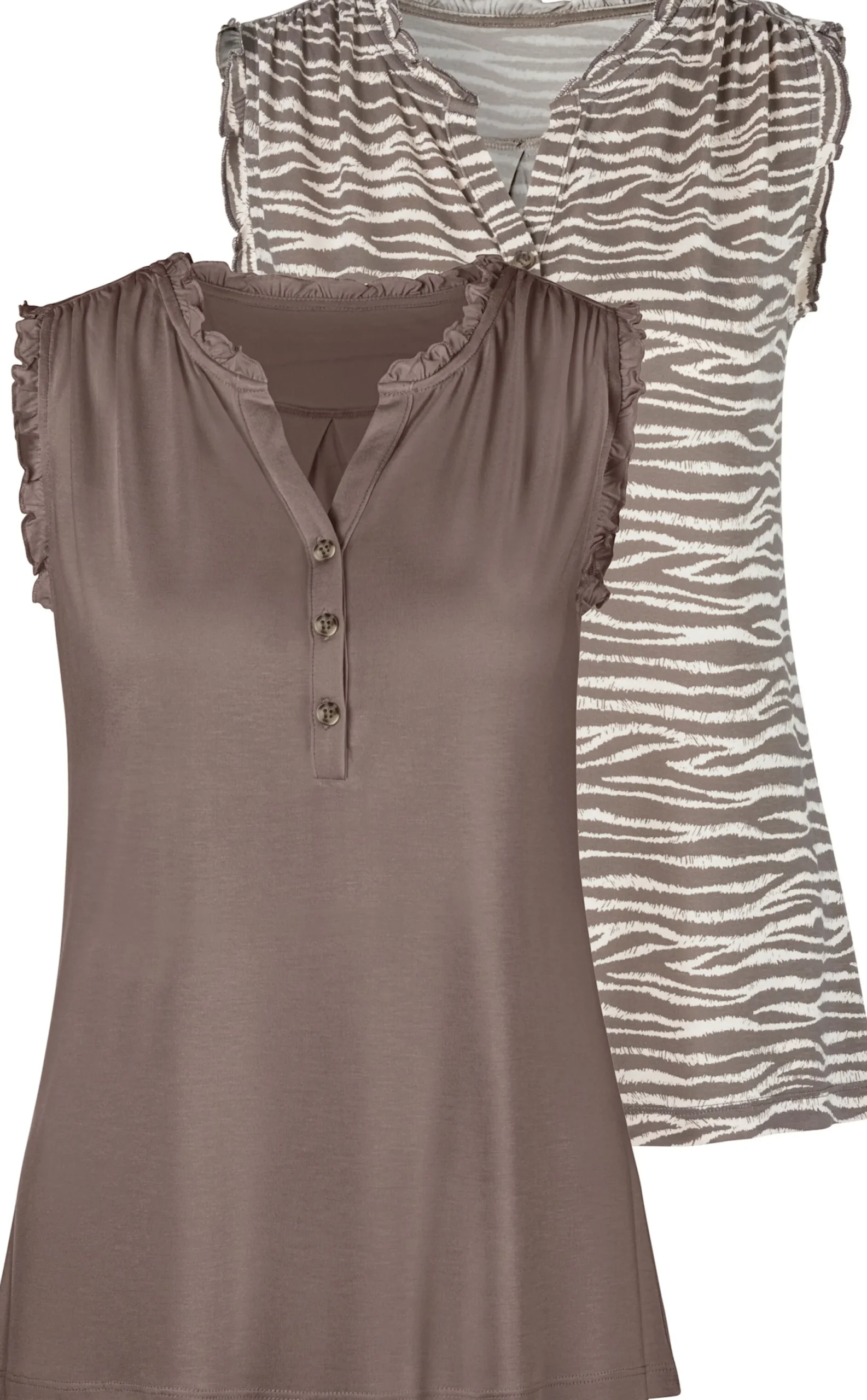 Blusen|LASCANA Rüschentop taupe-bedruckt,taupe-uni