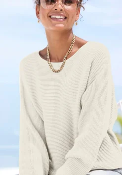 Strandmode|LASCANA Rundhalspullover creme
