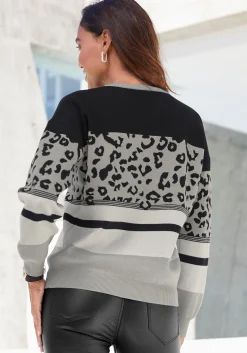 Strandmode|LASCANA Rundhalspullover grau-schwarz