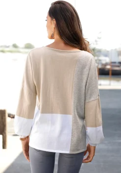 Strandmode|Pullover|LASCANA Rundhalspullover grau-meliert-creme-beige