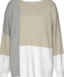 Strandmode|Pullover|LASCANA Rundhalspullover grau-meliert-creme-beige