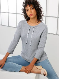 Pullover|CREATION L PREMIUM Rundhalspullover steingrau-meliert