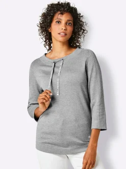 Pullover|CREATION L PREMIUM Rundhalspullover steingrau-meliert