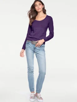 Basics|Pullover|heine Rundhalspullover aus Feinstrick pflaume