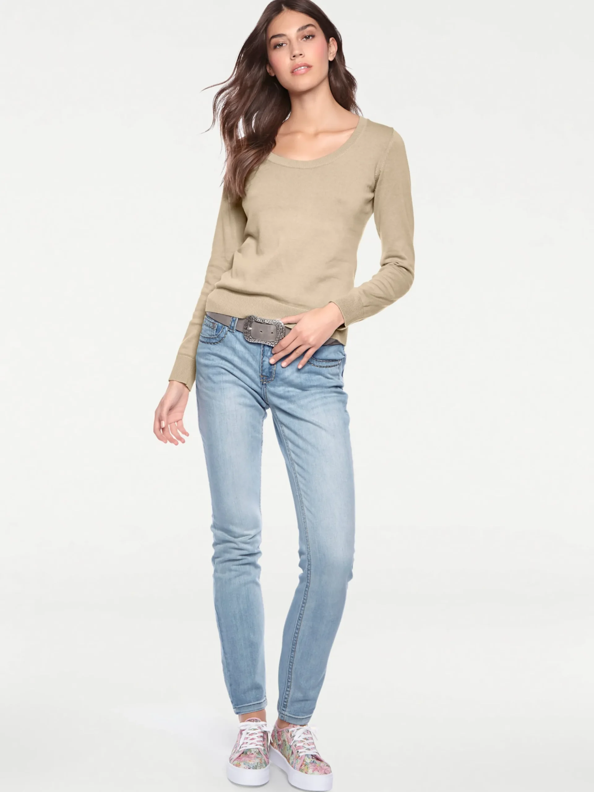 Pullover|heine Rundhalspullover aus Feinstrick beige