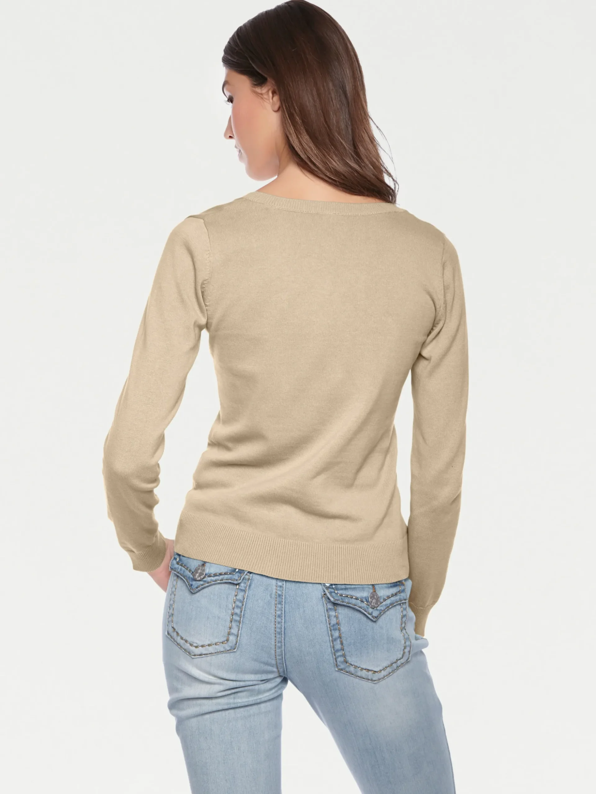 Pullover|heine Rundhalspullover aus Feinstrick beige