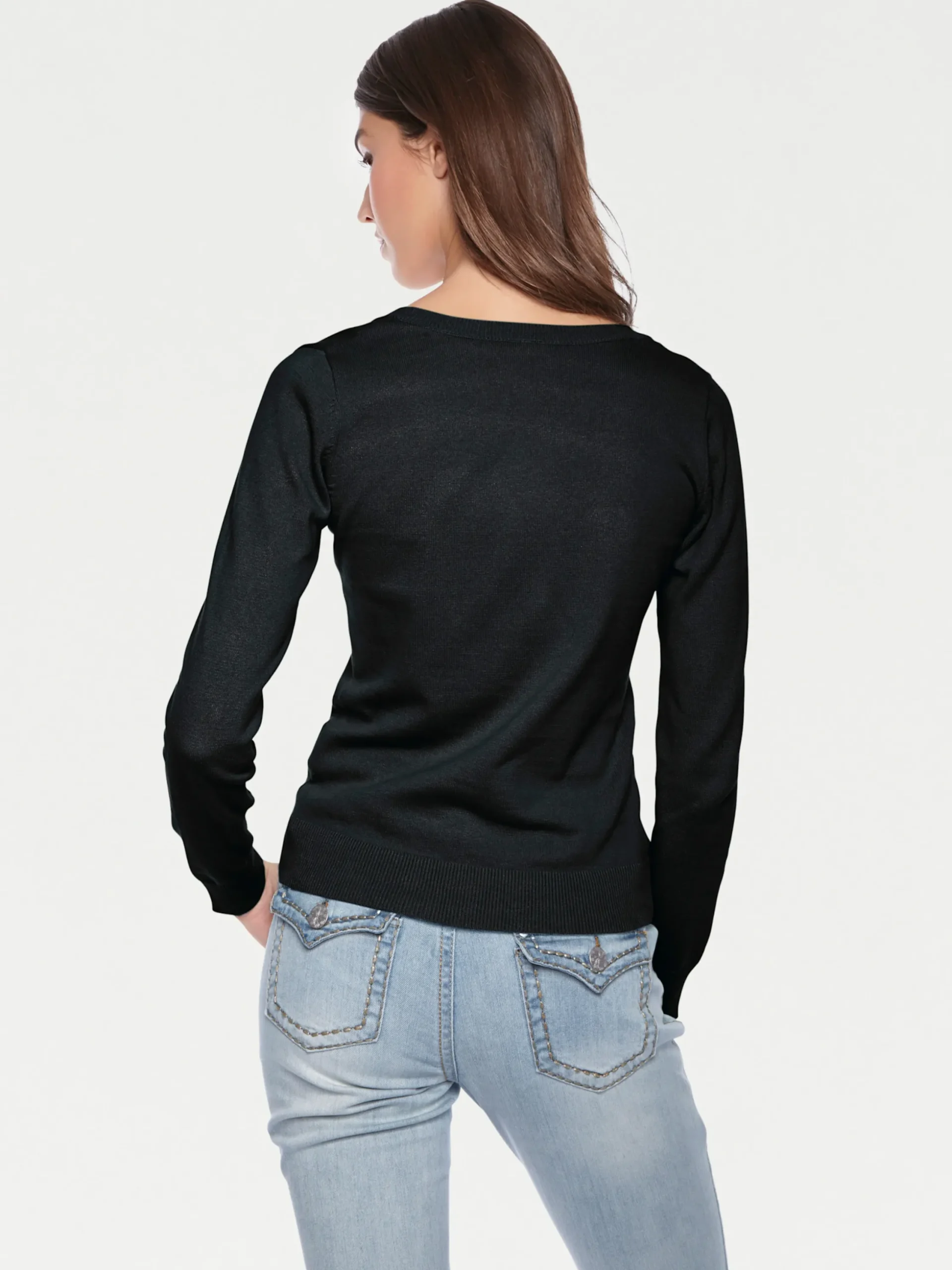 Pullover|heine Rundhalspullover aus Feinstrick schwarz