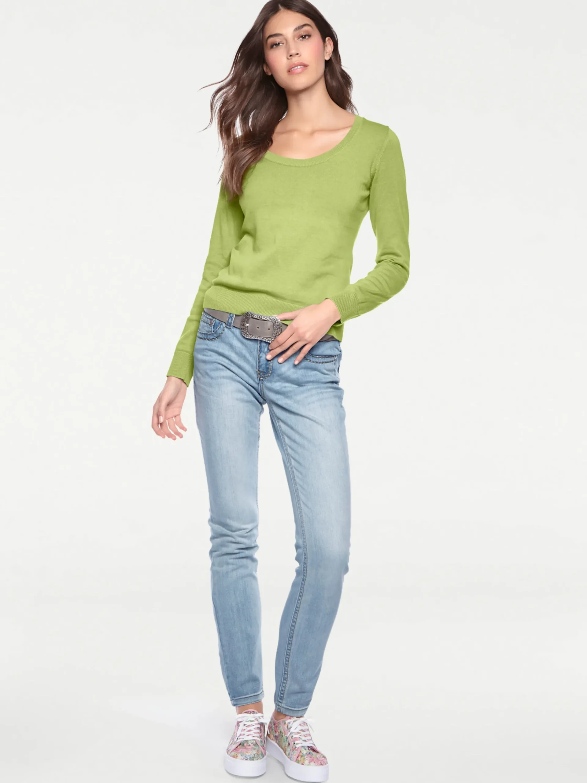 Basics|Pullover|heine Rundhalspullover aus Feinstrick kiwi