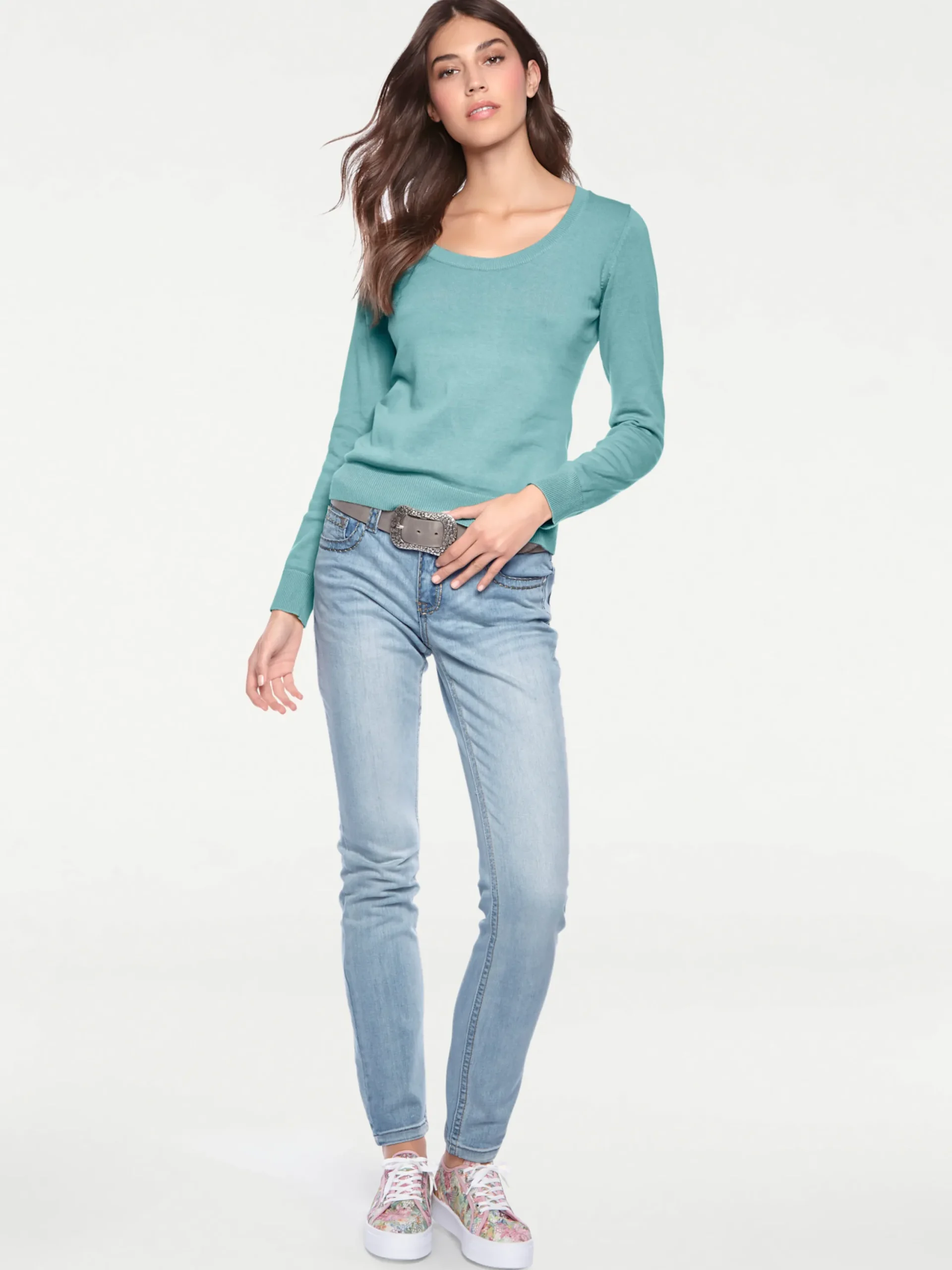 Pullover|heine Rundhalspullover aus Feinstrick aqua