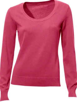 Basics|Pullover|heine Rundhalspullover aus Feinstrick pink