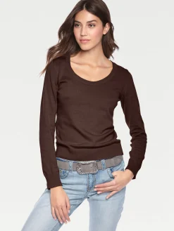 Basics|Pullover|heine Rundhalspullover aus Feinstrick schokobraun