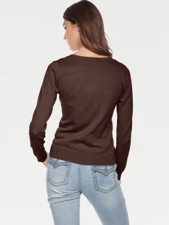 Basics|Pullover|heine Rundhalspullover aus Feinstrick schokobraun