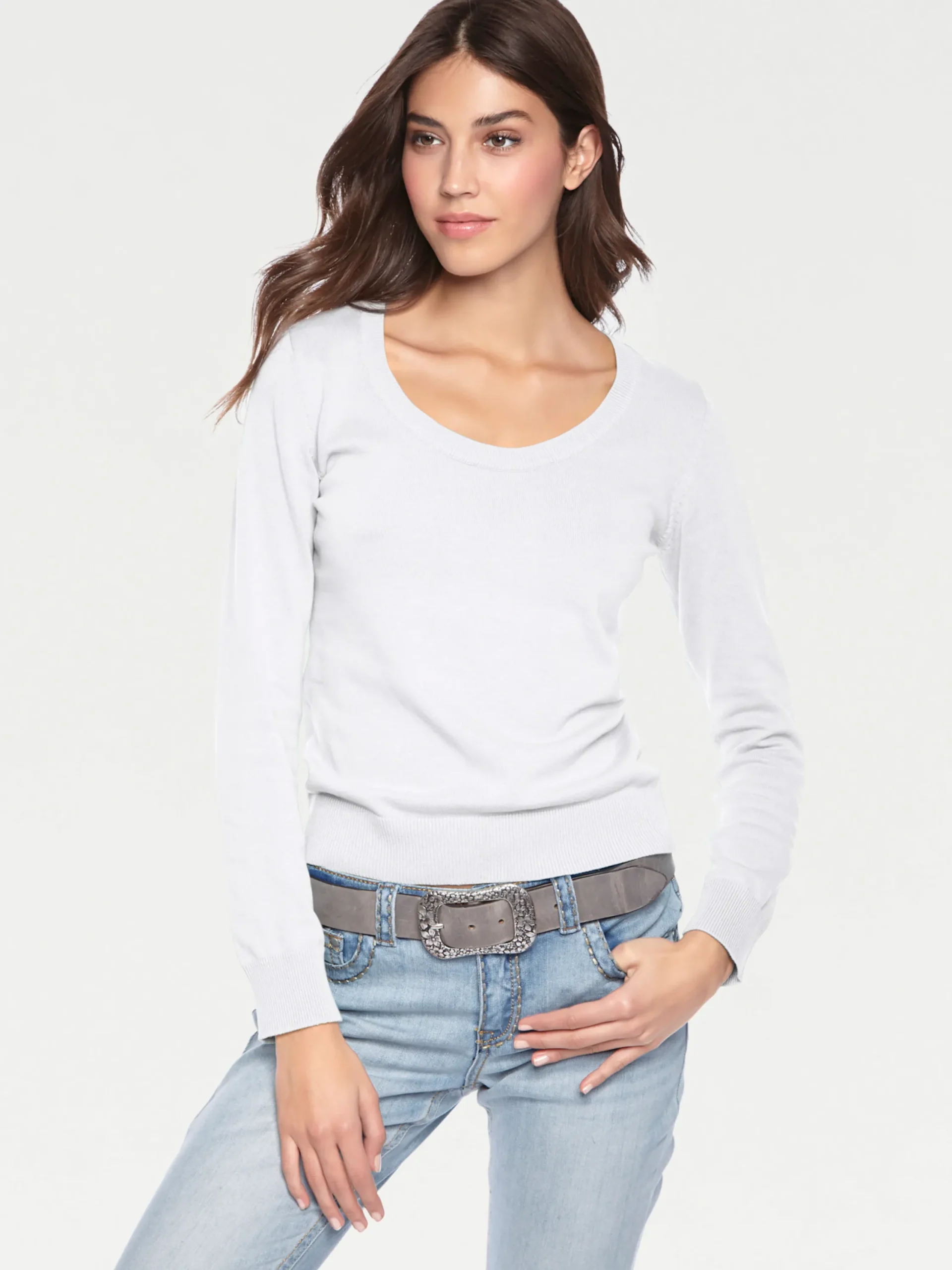 Pullover|heine Rundhalspullover aus Feinstrick weiß