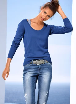 Basics|Pullover|heine Rundhalspullover aus Feinstrick royalblau