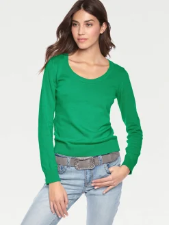 Basics|Pullover|heine Rundhalspullover aus Feinstrick grün