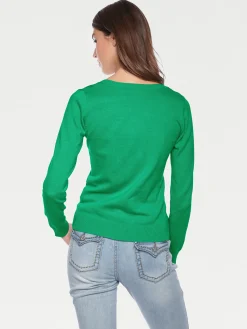 Basics|Pullover|heine Rundhalspullover aus Feinstrick grün