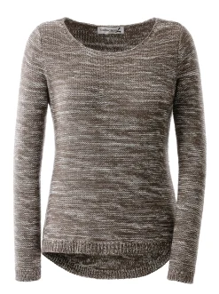 Pullover| Rundhalspullover aus Melange-Strick mokka-meliert