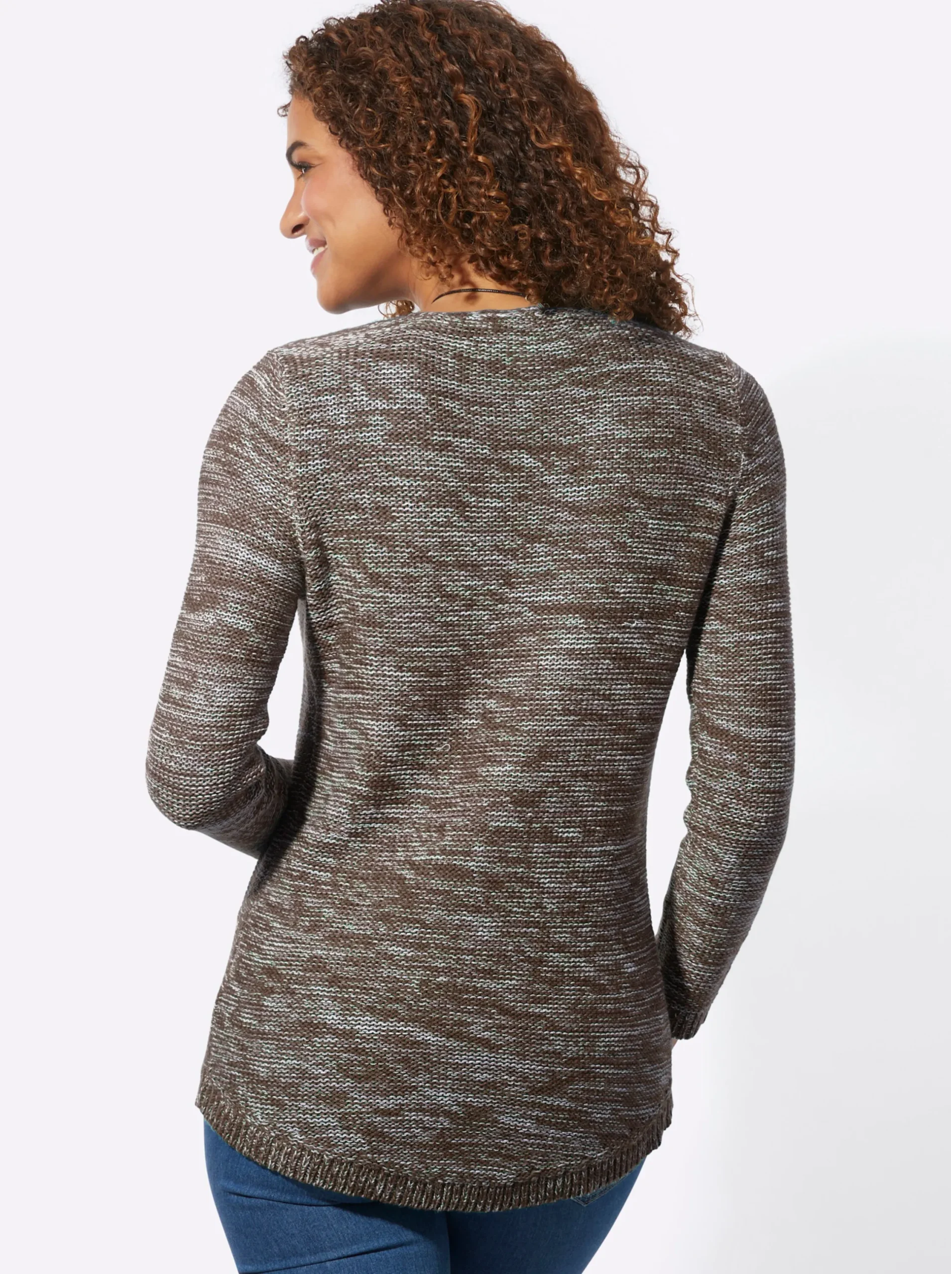 Pullover| Rundhalspullover aus Melange-Strick mokka-meliert