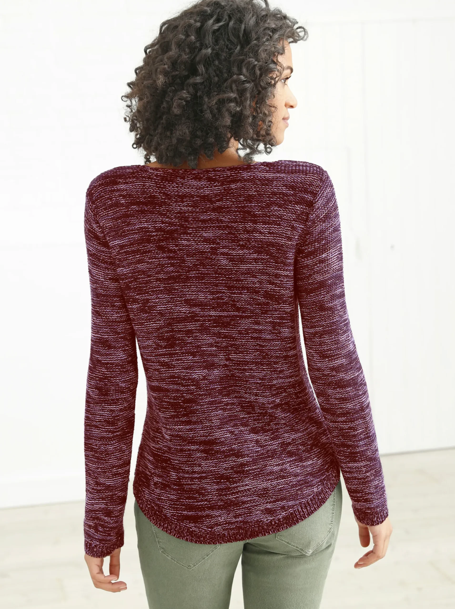 Pullover| Rundhalspullover aus Melange-Strick bordeaux-meliert