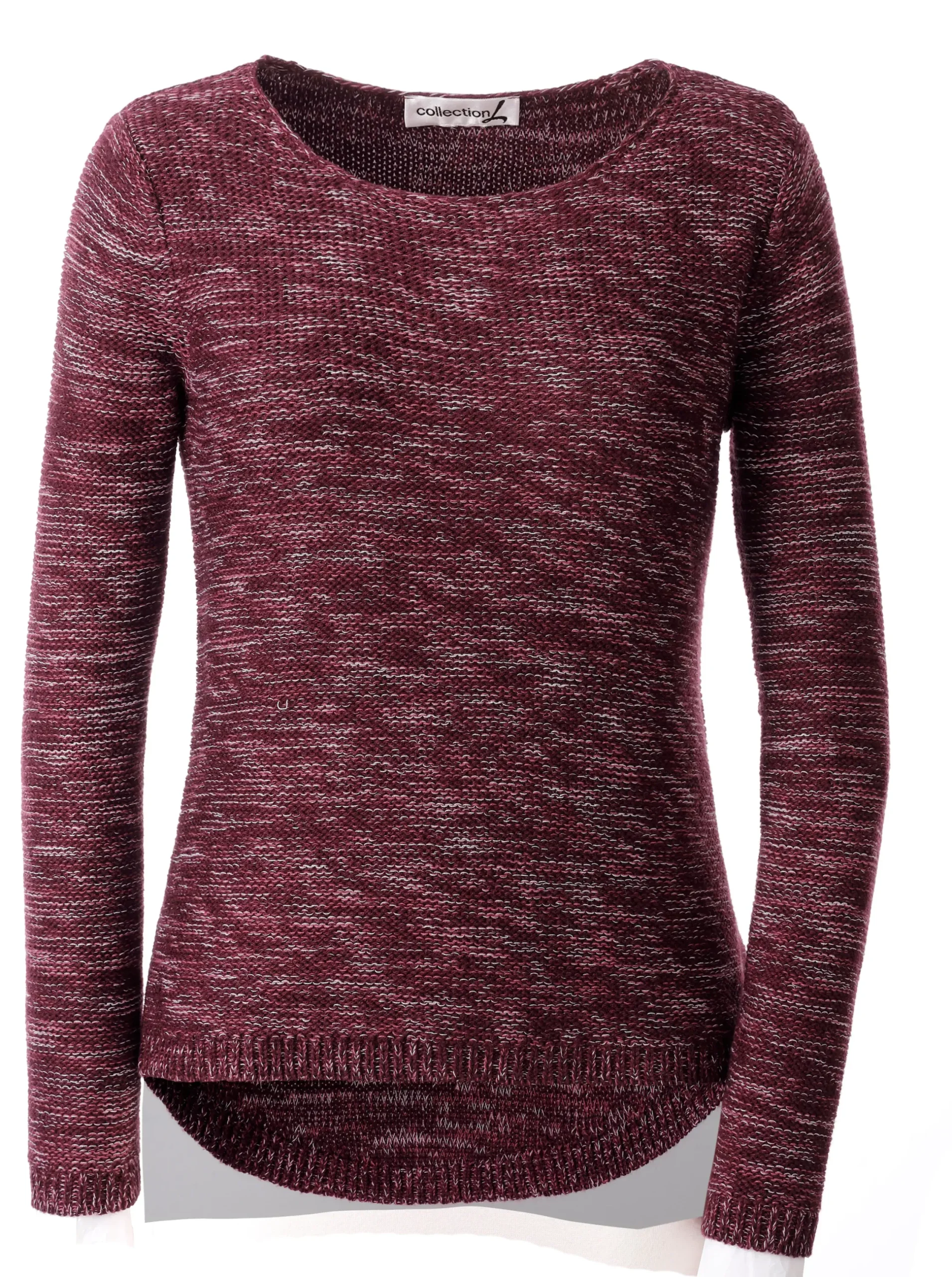 Pullover| Rundhalspullover aus Melange-Strick bordeaux-meliert