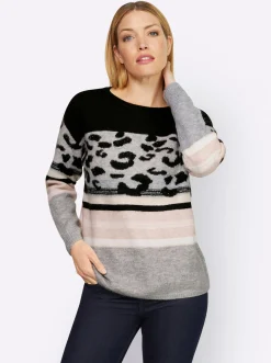 Pullover|heine Rundhalspullover im Muster-Mix schwarz-ecru-gemustert