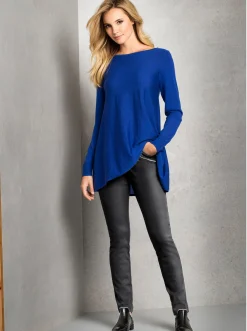 Basics|Pullover| Rundhalspullover im Viskose-Baumwoll-Mix royalblau