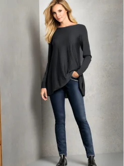 Basics|Pullover| Rundhalspullover im Viskose-Baumwoll-Mix schwarz