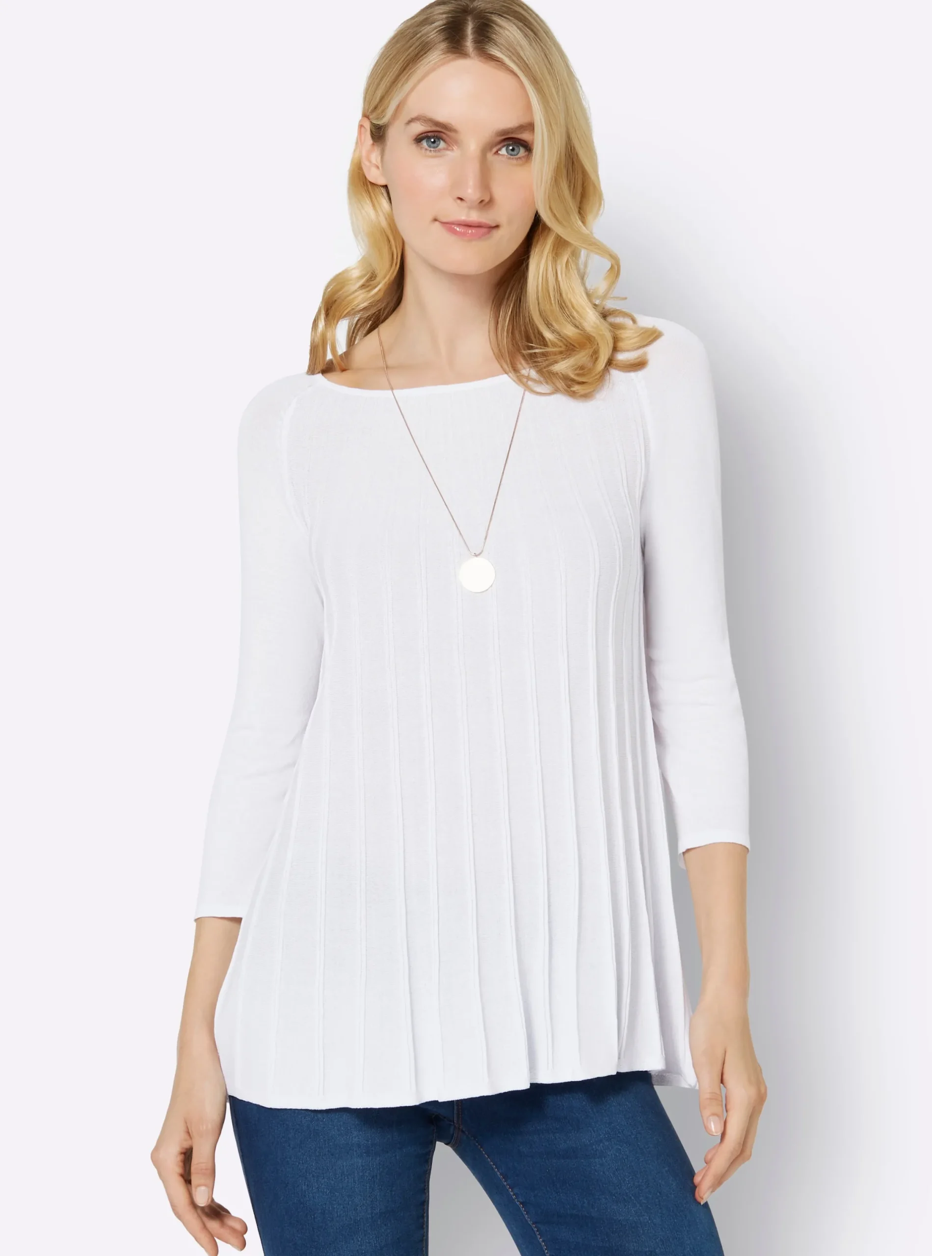 Pullover| Rundhalspullover in A-Form weiß