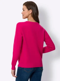 Pullover|heine Rundhalspullover in Feinstrick-Qualität, mit Smiley-Schriftzug pink