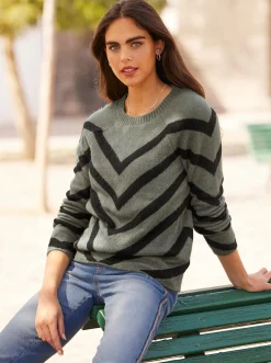 Pullover|heine Rundhalspullover in Flausch-Qualität khaki-schwarz-meliert