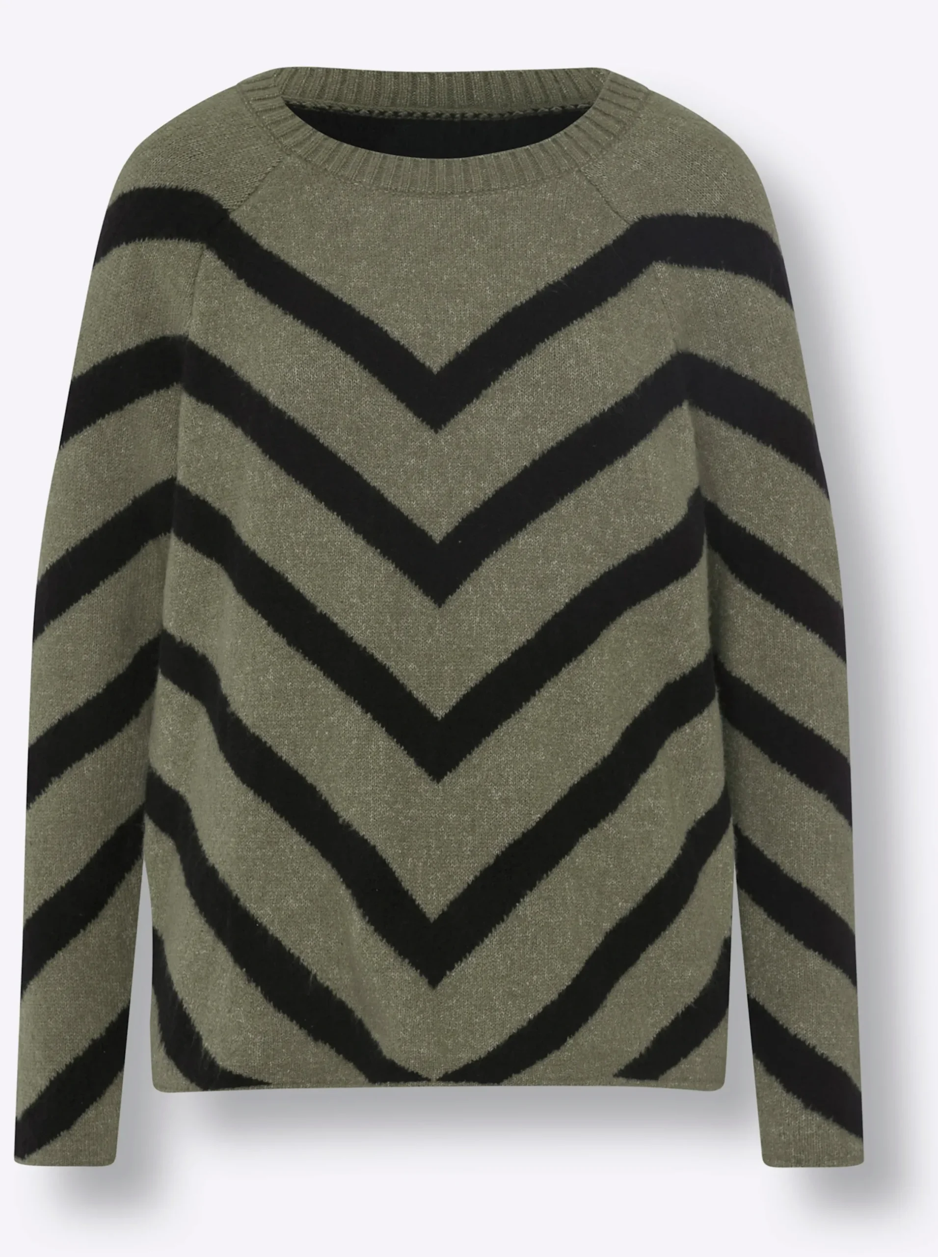 Pullover|heine Rundhalspullover in Flausch-Qualität khaki-schwarz-meliert