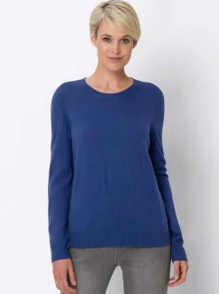 Basics| Rundhalspullover in Form gestrickt, wärmend royalblau