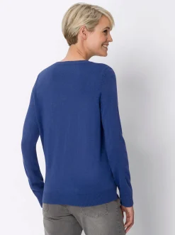 Basics| Rundhalspullover in Form gestrickt, wärmend royalblau