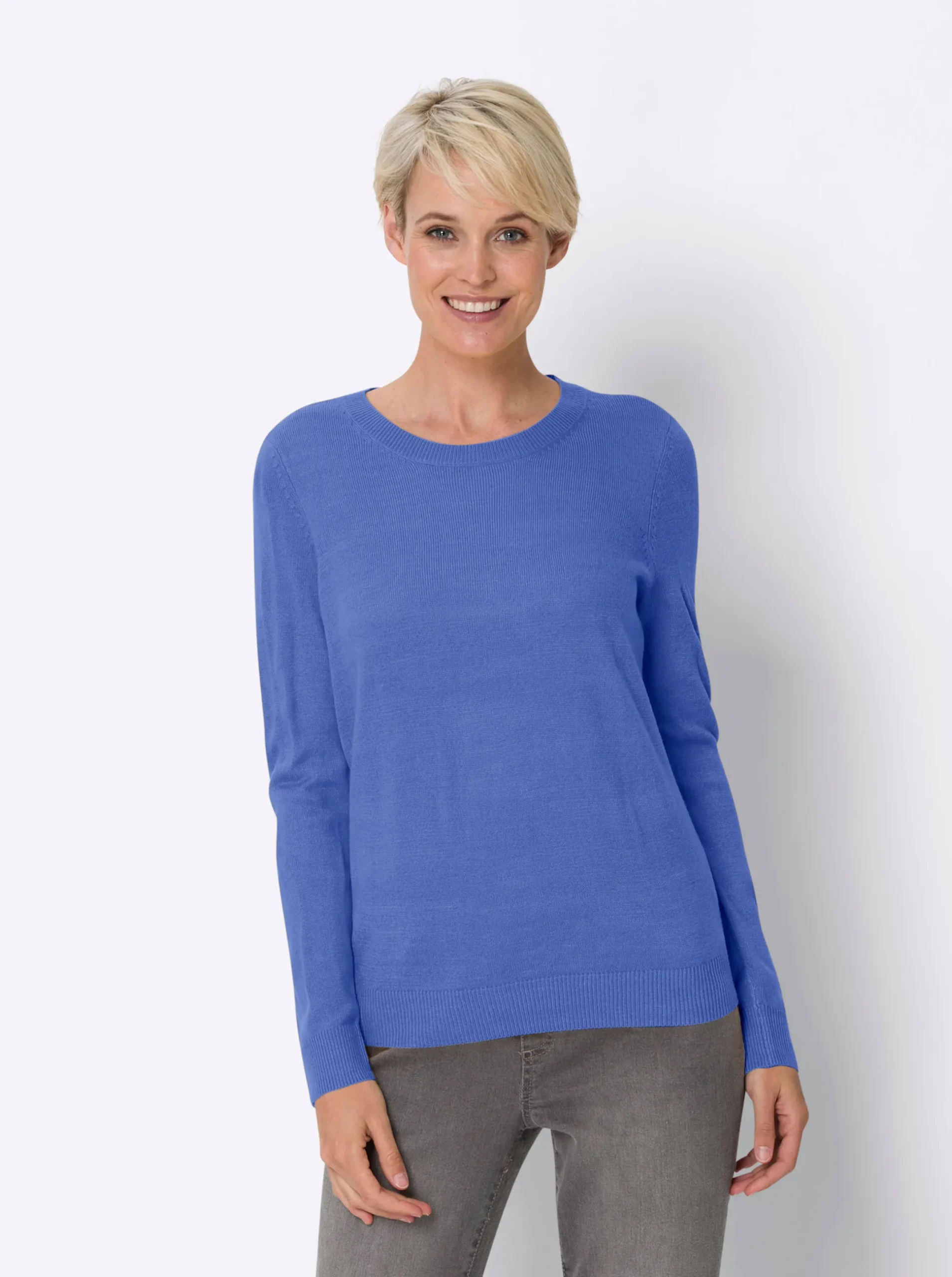 Pullover| Rundhalspullover in Form gestrickt, wärmend bleu