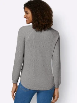 Pullover| Rundhalspullover mit abgerundetem Saum steingrau-meliert
