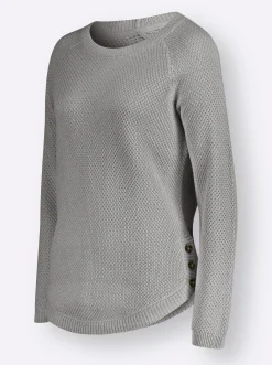 Pullover| Rundhalspullover mit abgerundetem Saum steingrau-meliert