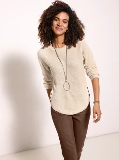 Pullover| Rundhalspullover mit abgerundetem Saum elfenbein