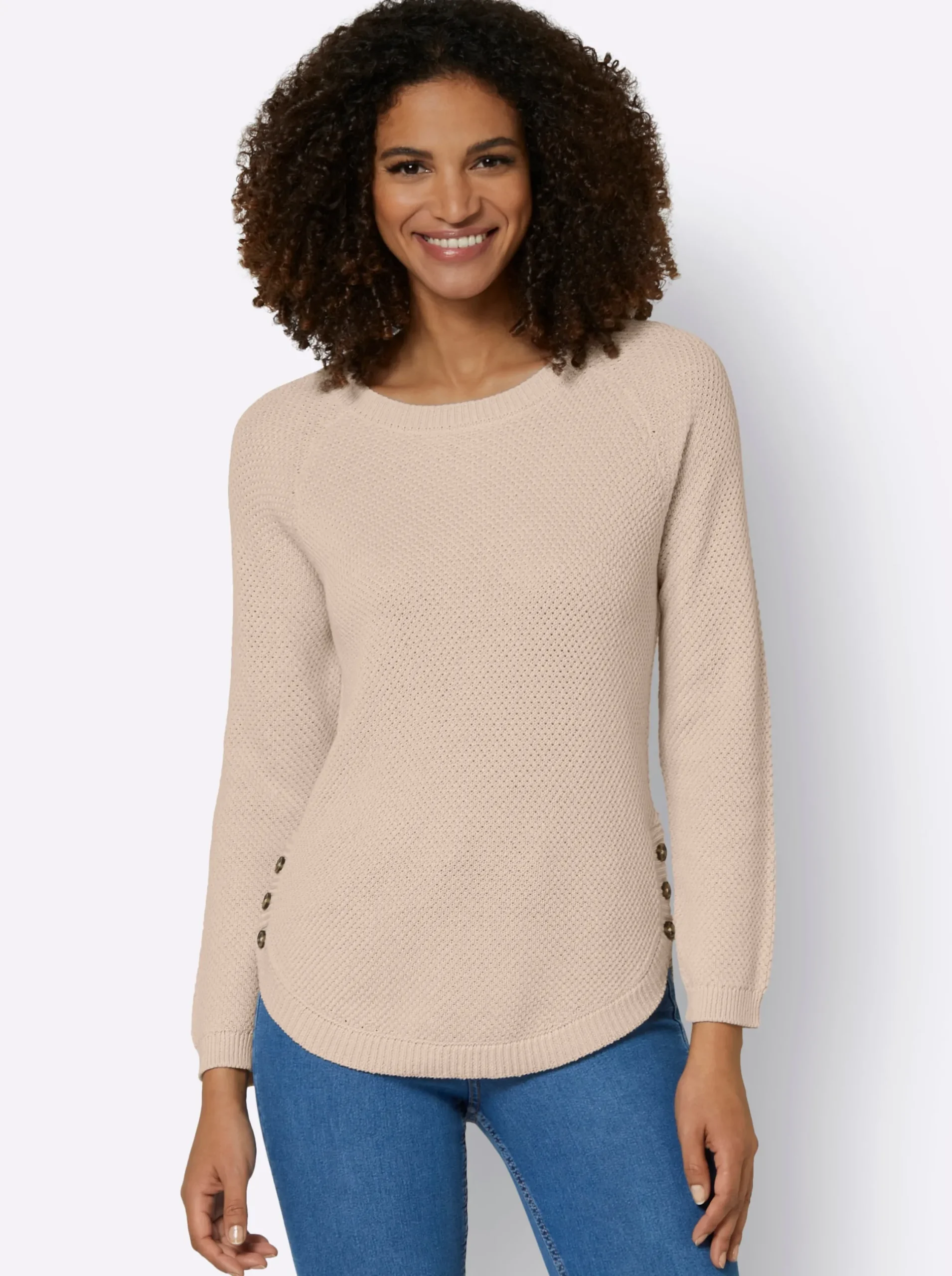 Pullover| Rundhalspullover mit abgerundetem Saum elfenbein