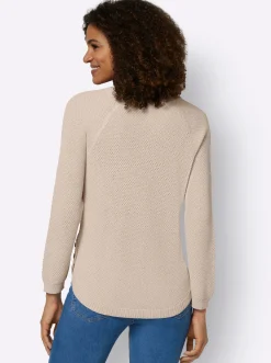 Pullover| Rundhalspullover mit abgerundetem Saum elfenbein