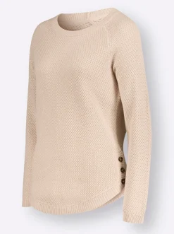 Pullover| Rundhalspullover mit abgerundetem Saum elfenbein
