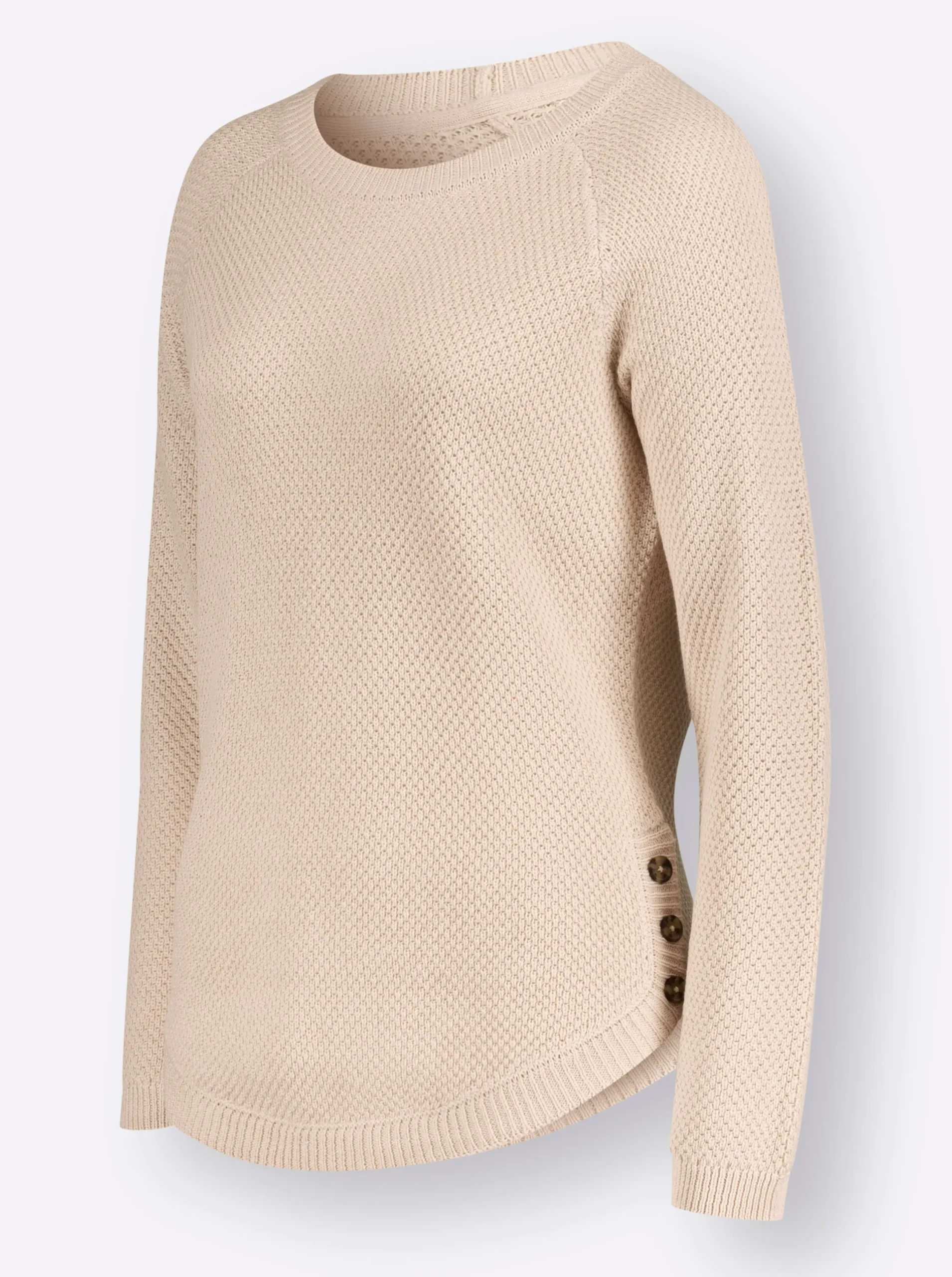 Pullover| Rundhalspullover mit abgerundetem Saum elfenbein