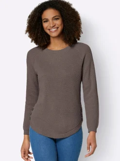 Pullover| Rundhalspullover mit abgerundetem Saum dunkeltaupe