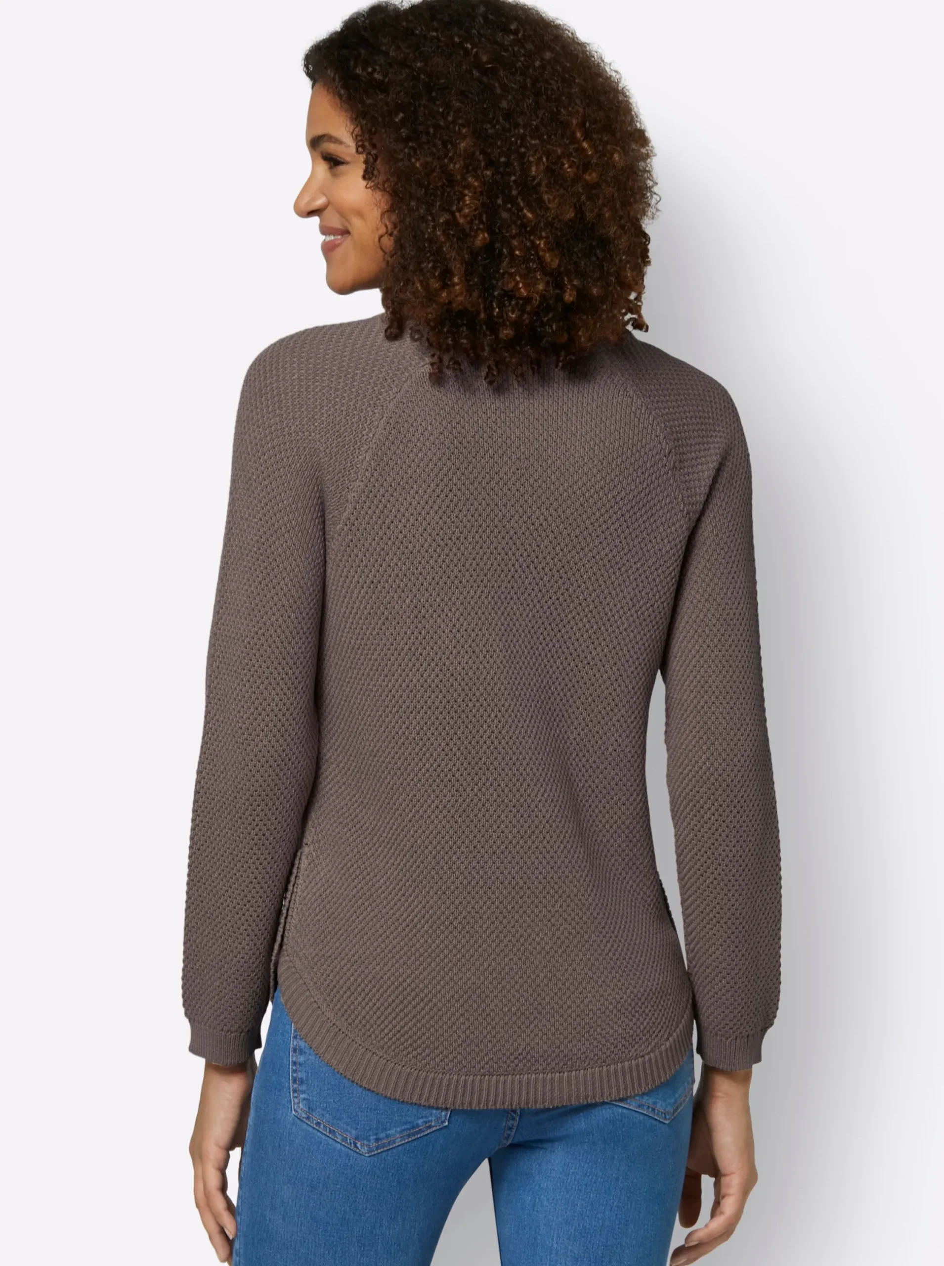 Pullover| Rundhalspullover mit abgerundetem Saum dunkeltaupe