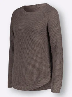 Pullover| Rundhalspullover mit abgerundetem Saum dunkeltaupe