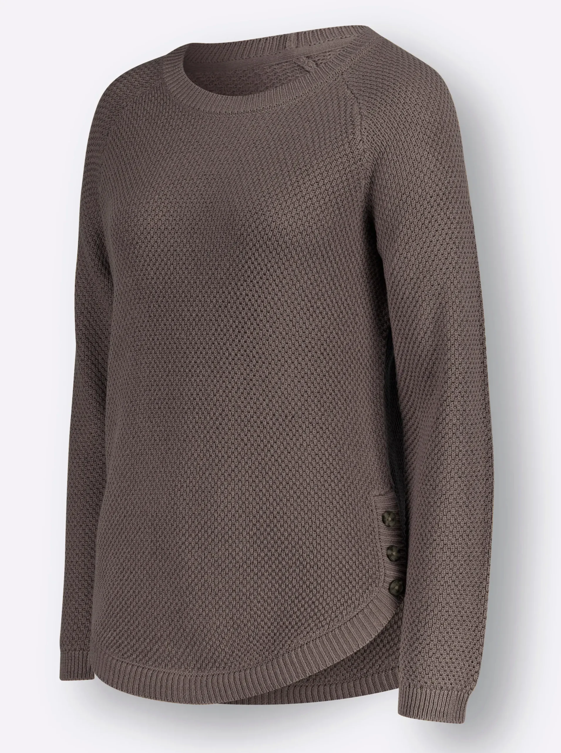 Pullover| Rundhalspullover mit abgerundetem Saum dunkeltaupe