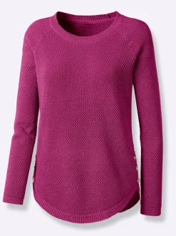Pullover| Rundhalspullover mit abgerundetem Saum magenta