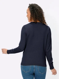 Pullover| Rundhalspullover mit aufgesetzten Taschen marine